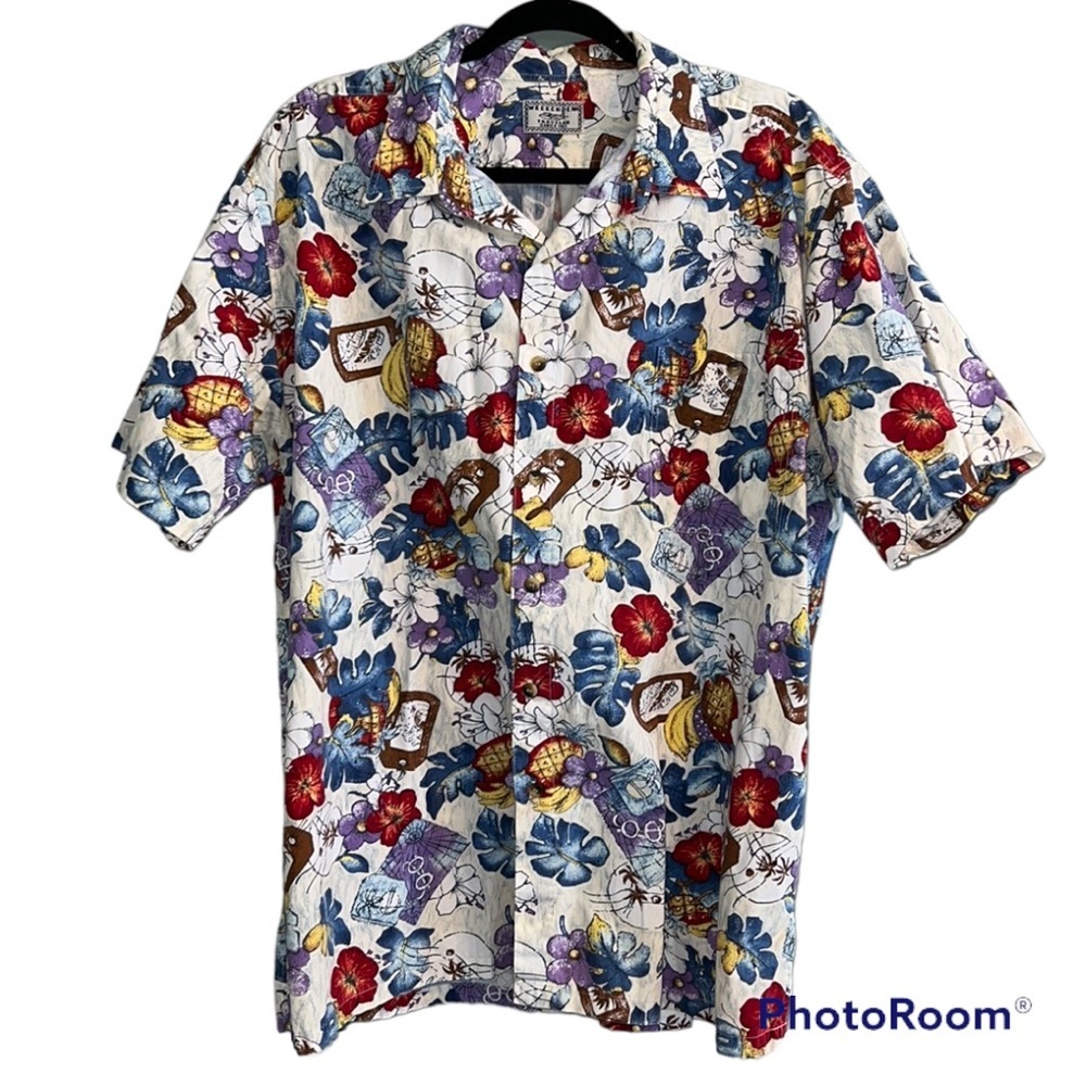 Vintage Weekender Traveler causal button down XL tropical travel vacation print